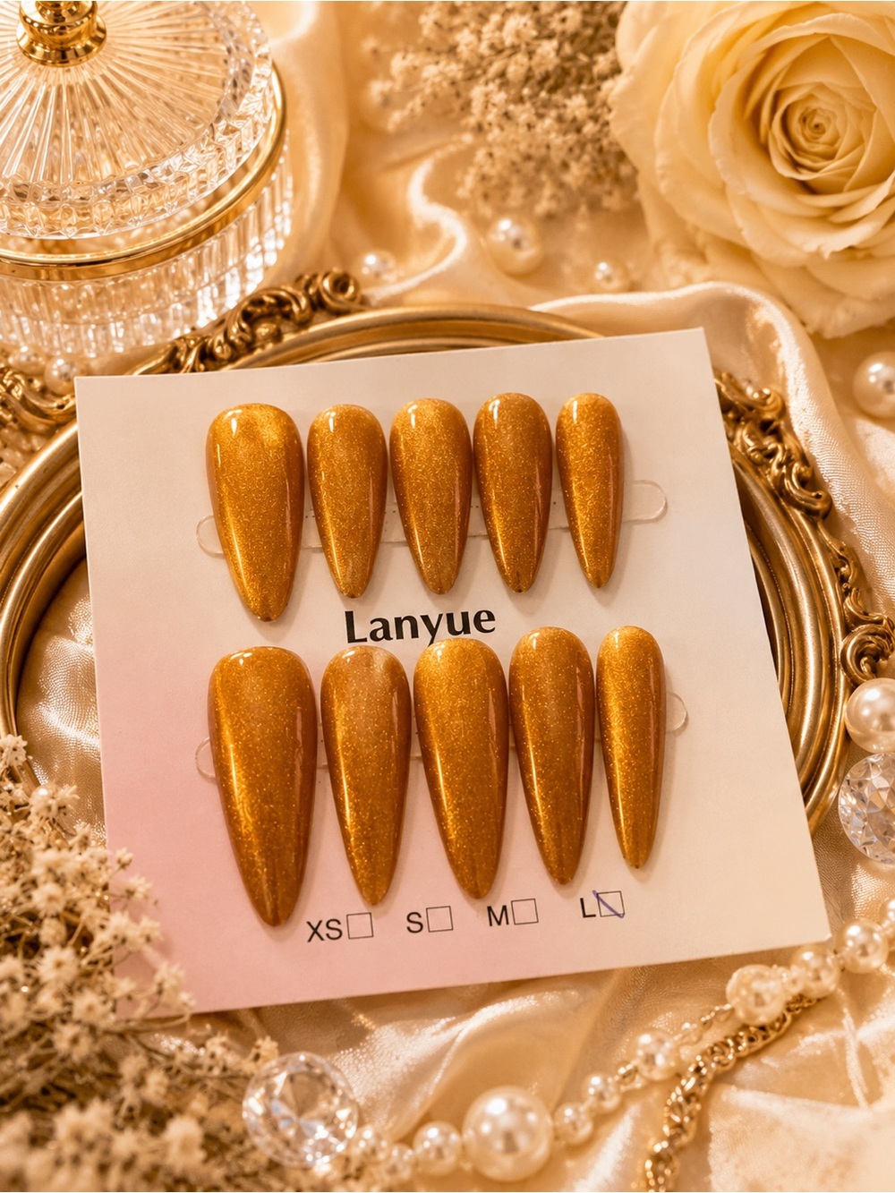 Lanyue Glossy Caramel Amber Stiletto Press-On Nails